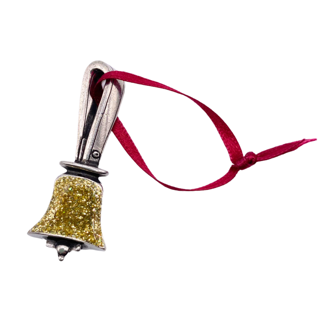 Handbell Ornament - Pewter with Gold Colored Glitter Enamel