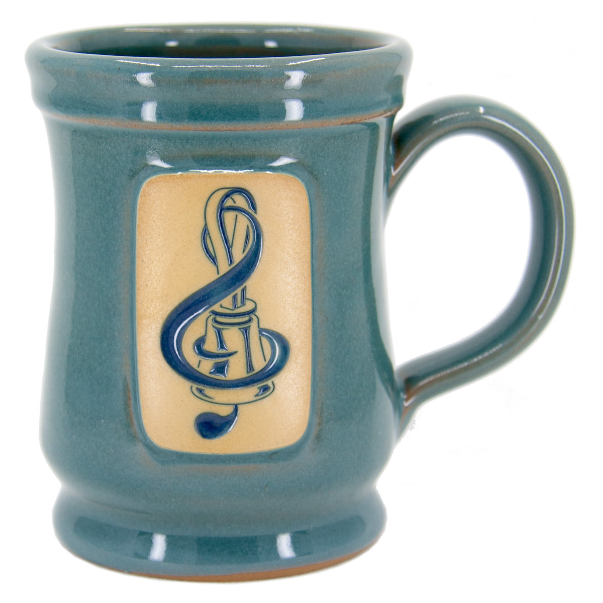 Stoneware Mug - medallion, handbell & treble clef design, light teal