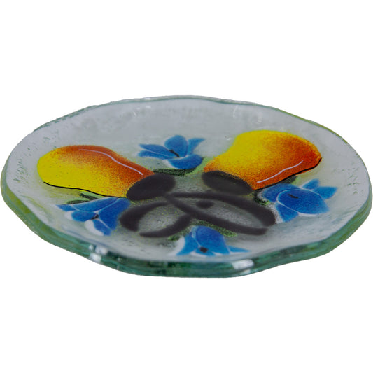 Glass Dish - blue or pink bellflowers