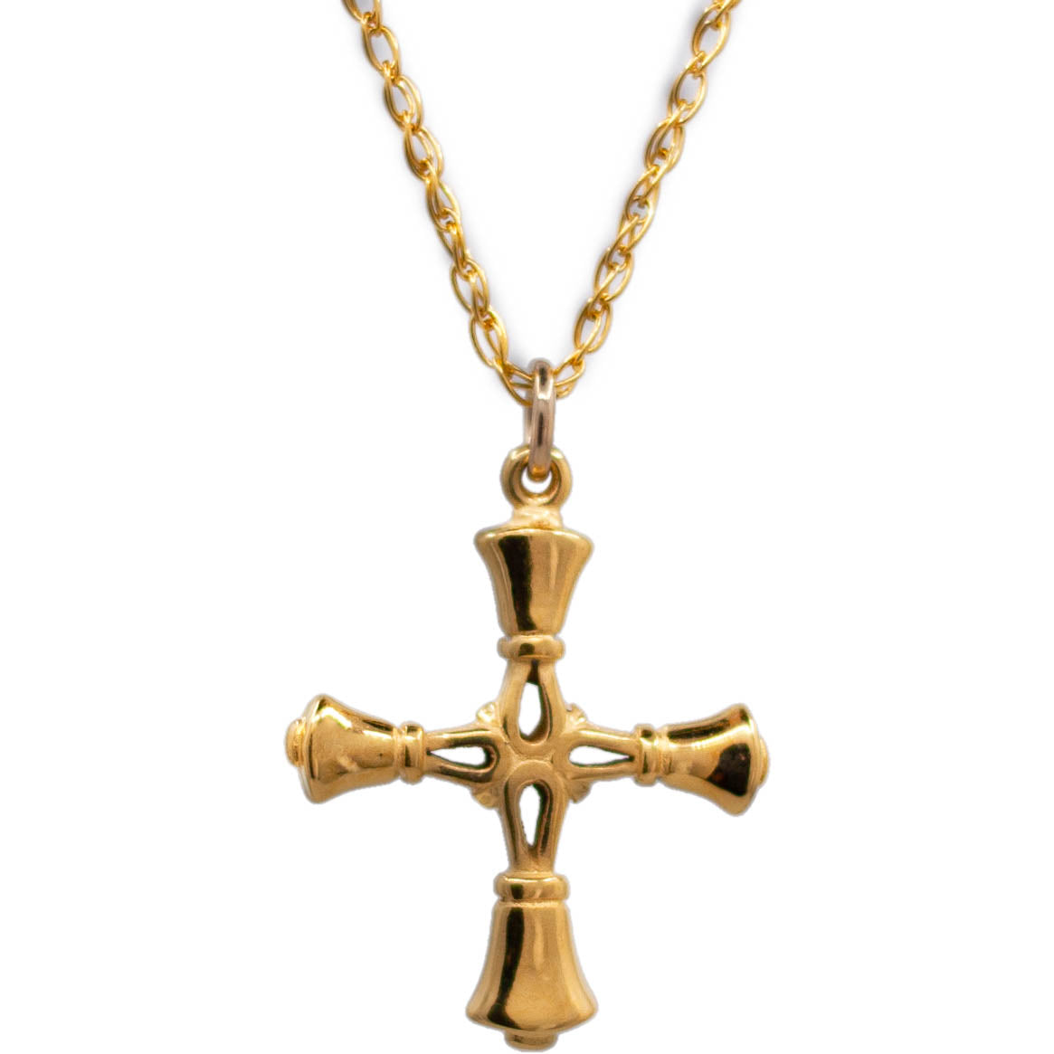 Handbell Cross Charm – Gold Vermeil, Chain