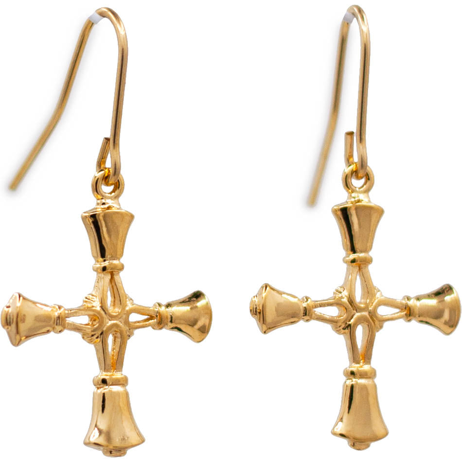Handbell Cross Earrings in Gold Vermeil – Handcrafted in Arizona