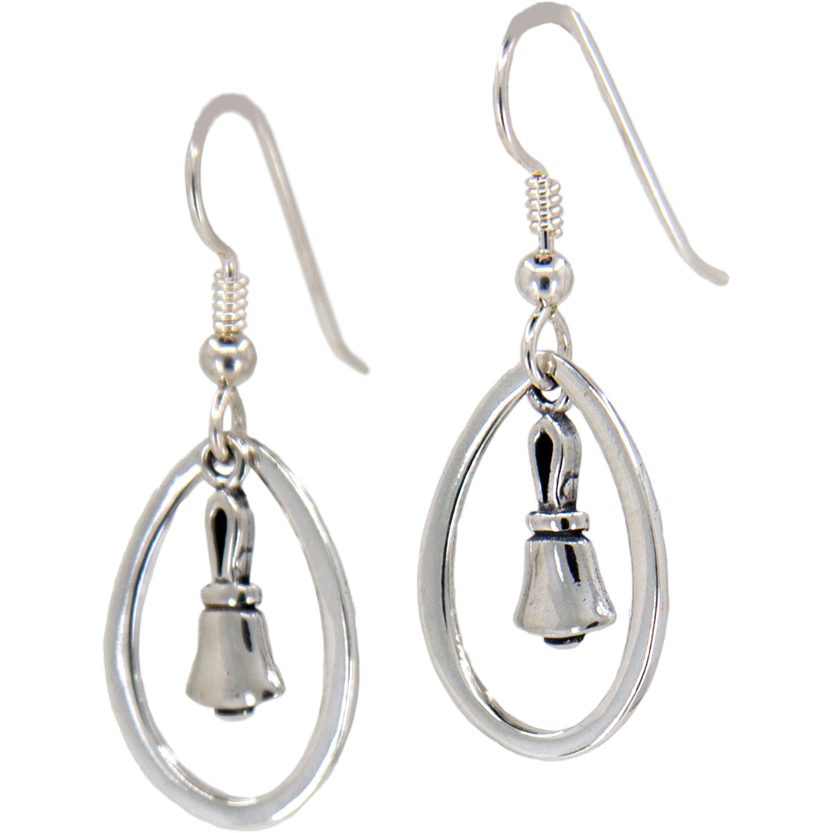 Handbell Earrings, w/ oval ring, SS