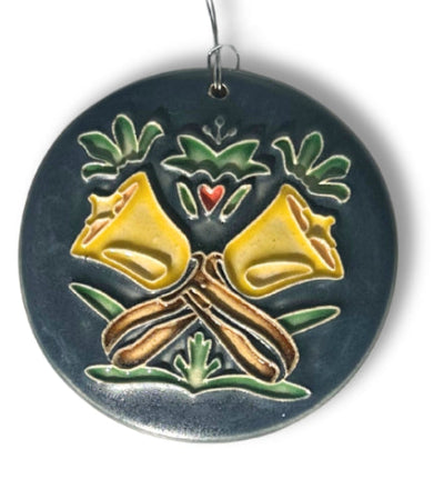 Ceramic handbell ornament – "Bells in the Garden" in jade green, handcrafted by One Acre Ceramics, Michigan