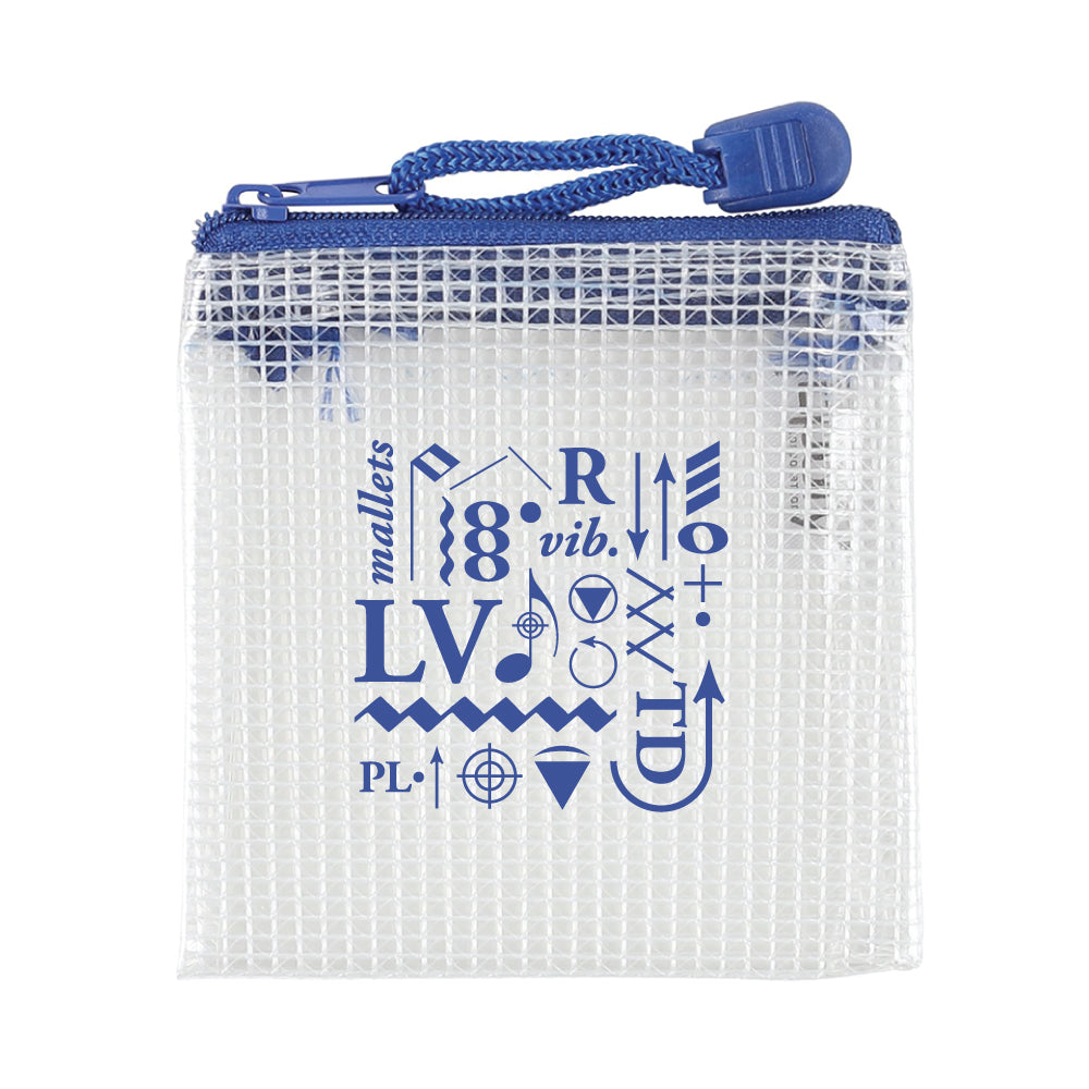Zip Tech Bag in Royal Blue – clear PolyWeave zip pouch with blue handbell Techniques imprint