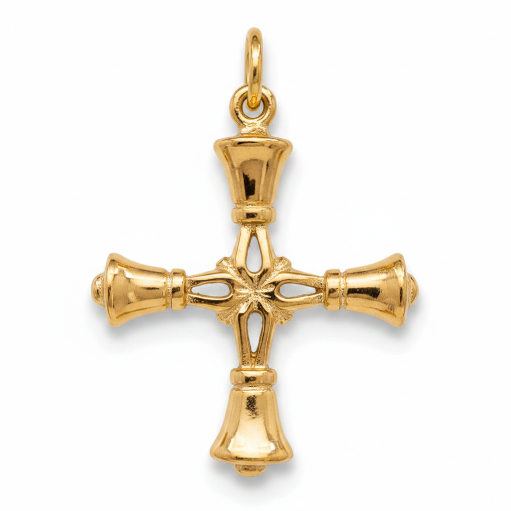 Handbell Cross Charm in Gold Vermeil – Handcrafted in Arizona