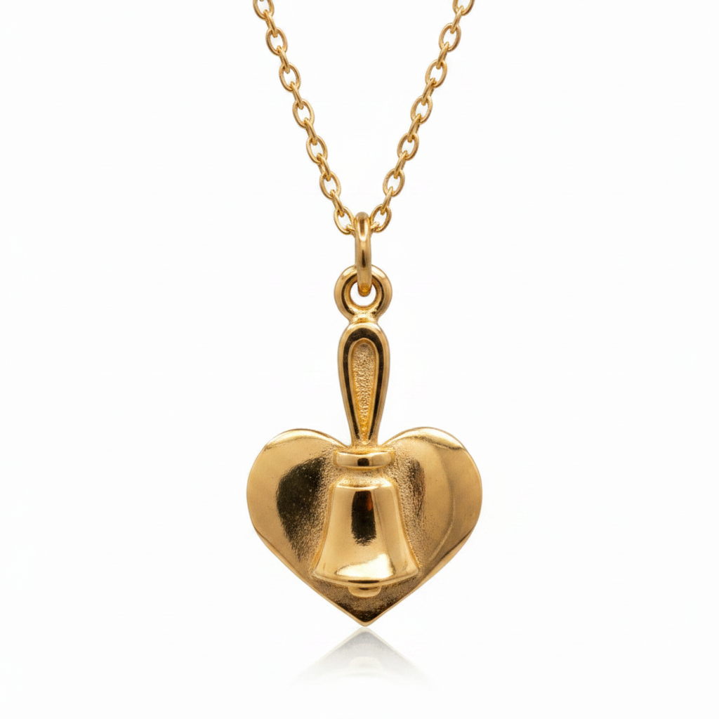 Handbell and Heart Charm with Chain – Gold Vermeil from Handbell Services