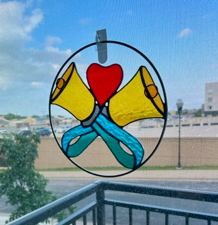 Stained Glass Handbell Suncatcher - White Handles