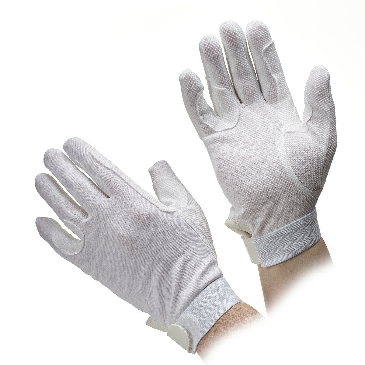 White Cotton Handbell Performance Gloves – With Grip Dots and Velcro Wrist Strap | Handbell Services, Inc.