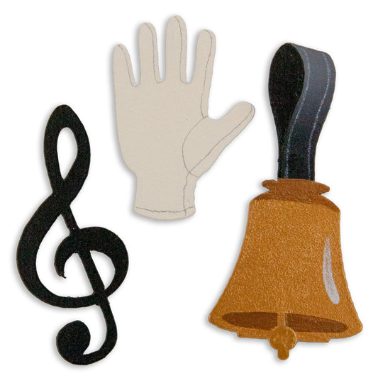 Metal Art Magnets - glove, clef, and bell