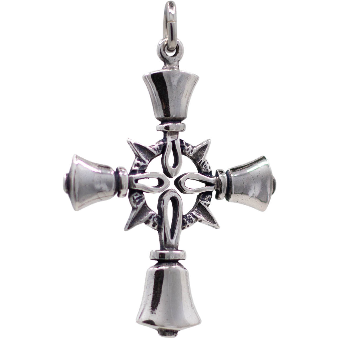 Handbell Cross Pendant, sterling silver