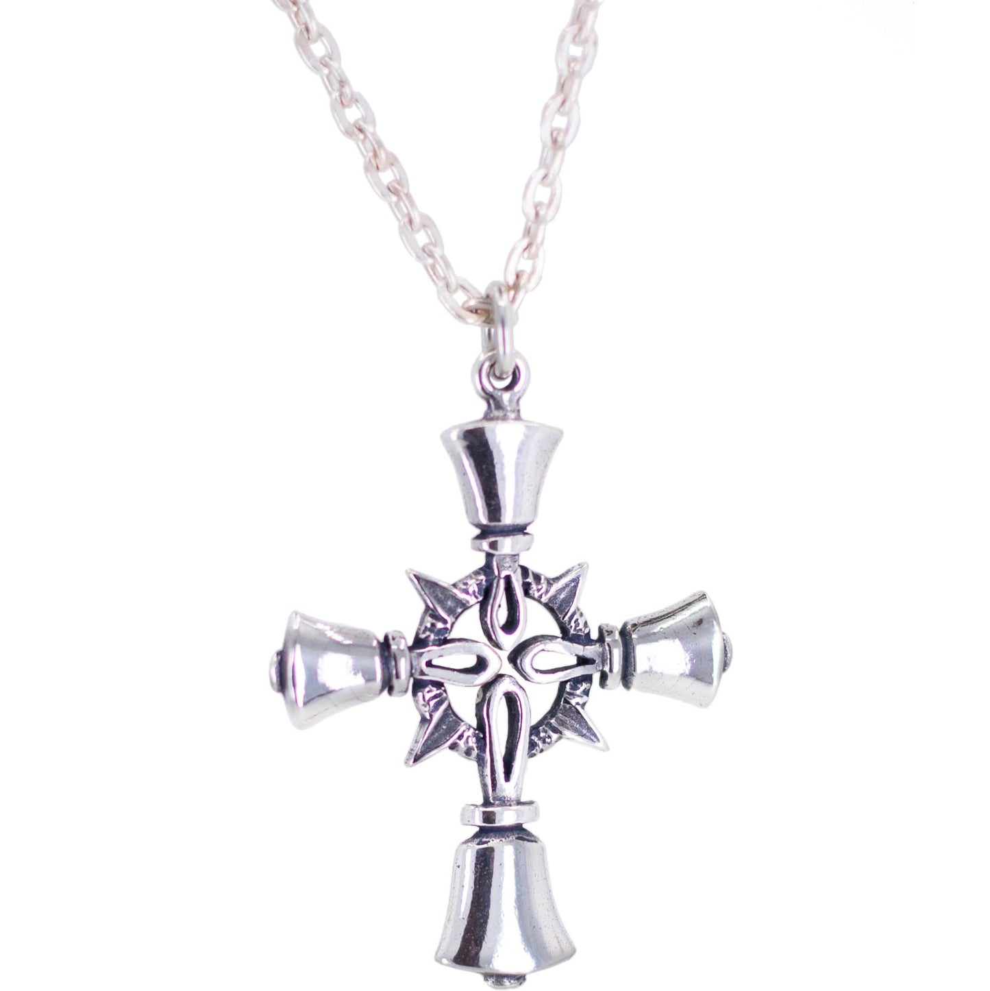 Handbell Cross Pendant, with 22in. chain, sterling silver