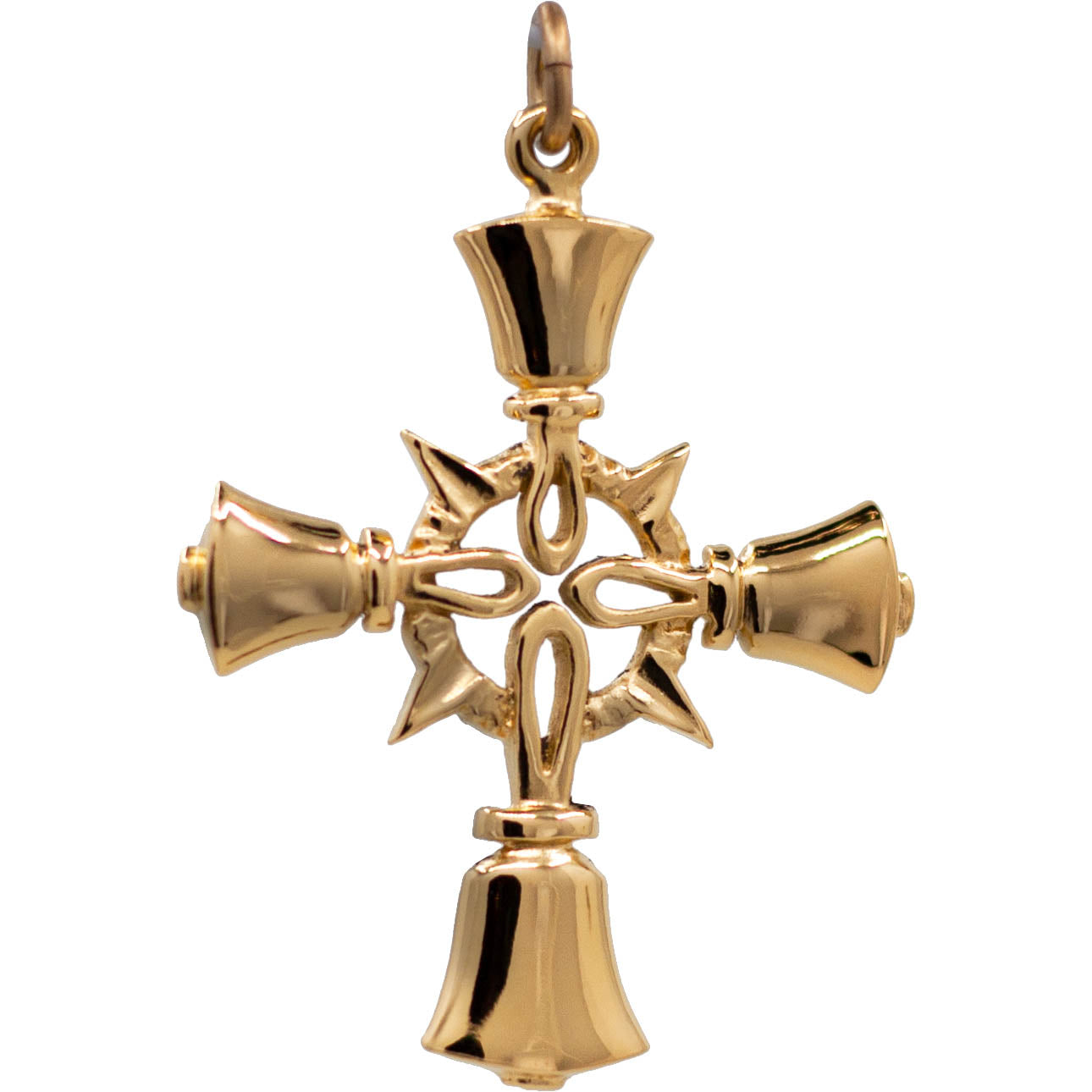 Handbell Cross Pendant, gold vermeil