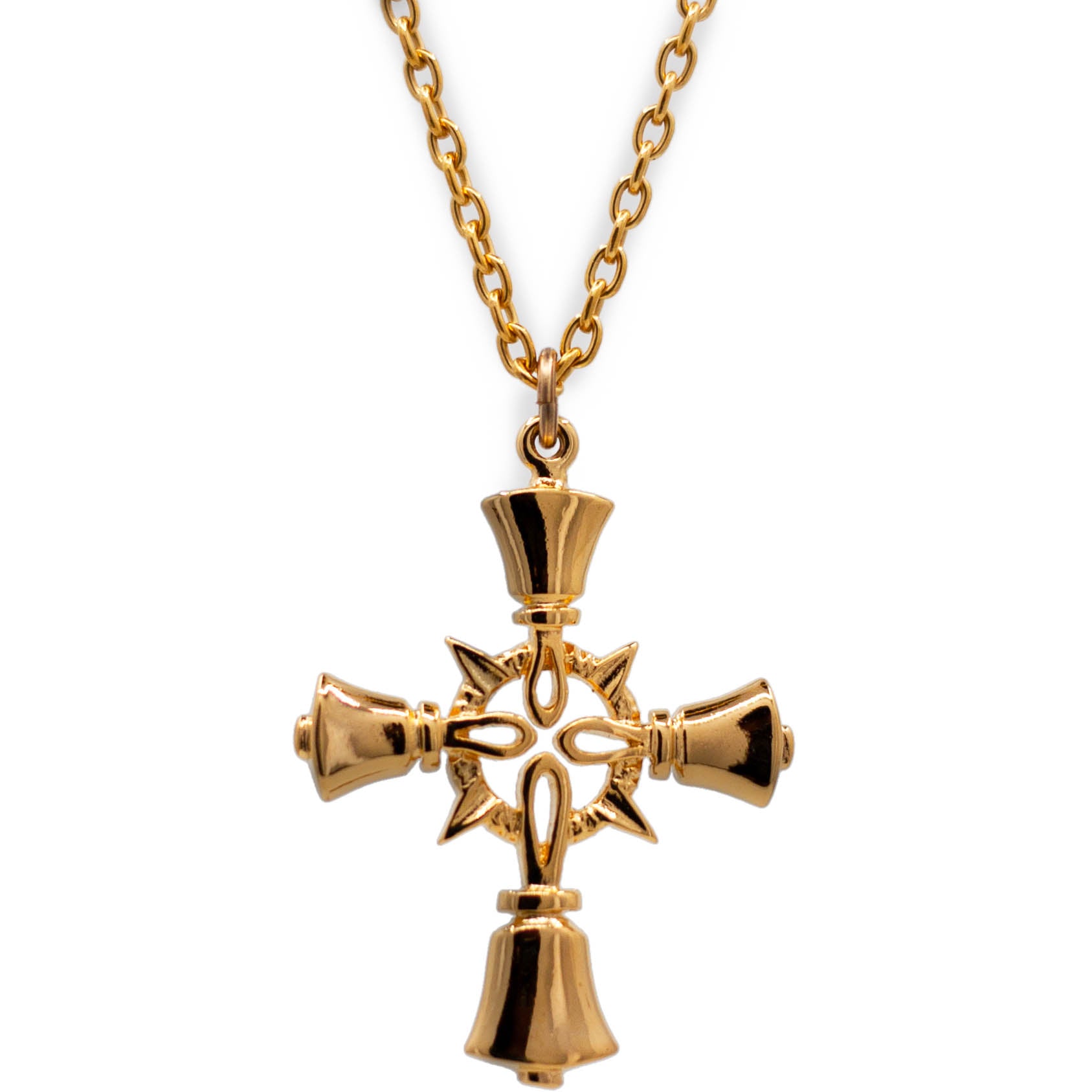 Handbell Cross Pendant with Chain in Gold Vermeil – Handcrafted in Arizona