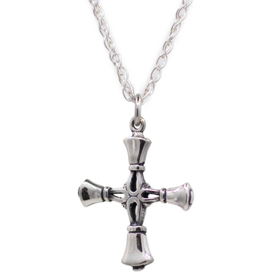 Handbell Cross, with 18 in. chain, sterling silver