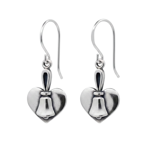 Handbell & Heart Earrings – Sterling Silver