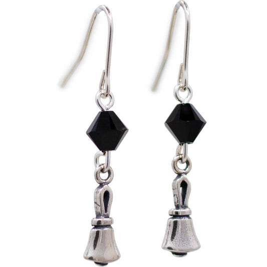 Handbell Earrings - sterling silver, with black crystal bead