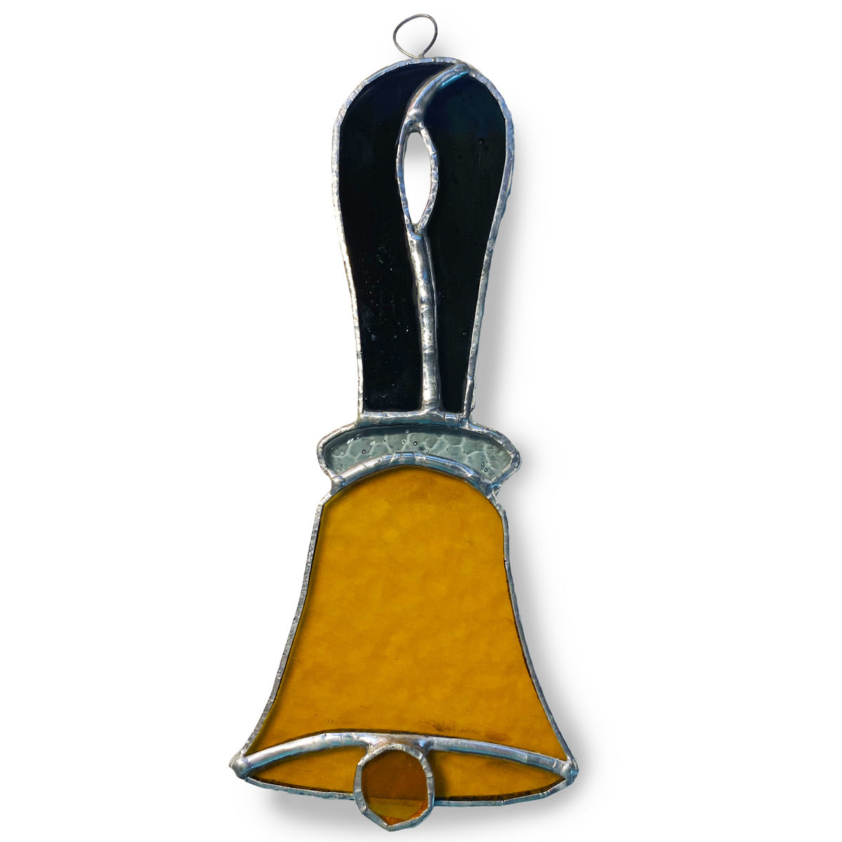 Handbell Art Glass - black and amber stained glass