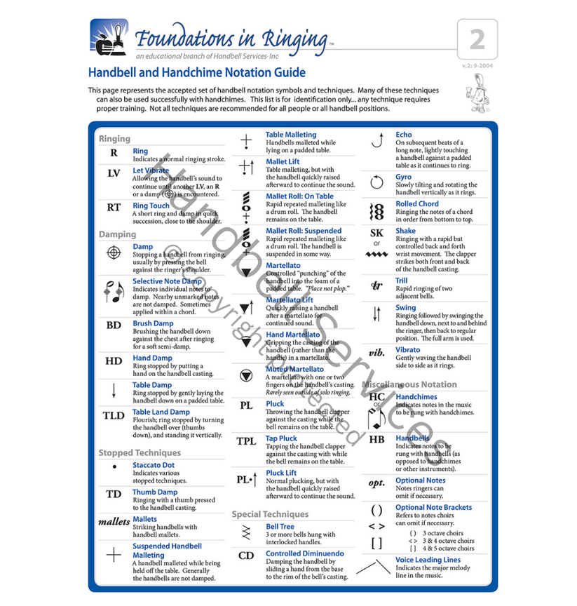 Handbell Techniques & Music Symbols Reference Guide – Notebook ...