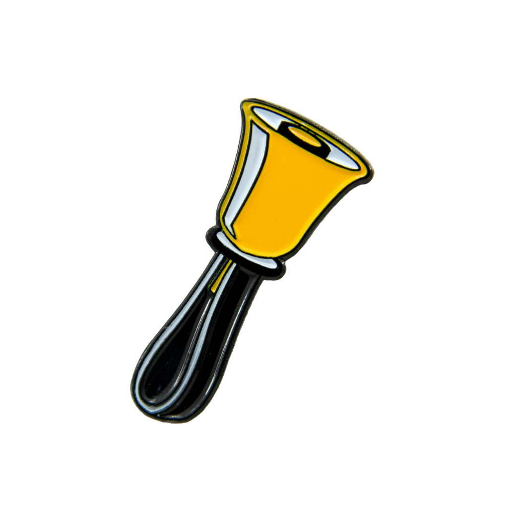 Cloisonné Handbell Pin – yellow and black enamel, approx. 1 inch