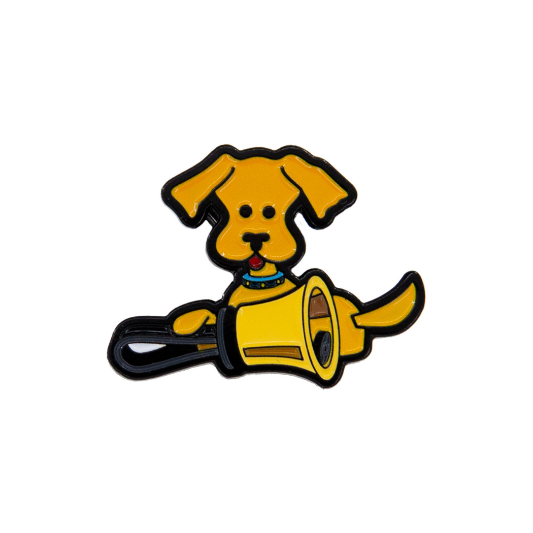 Cloisonné Dog Pin – gold, brown, and black enamel, approx. 1 inch