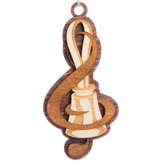 🔔 Wooden Ornament – Handbell and Treble Clef