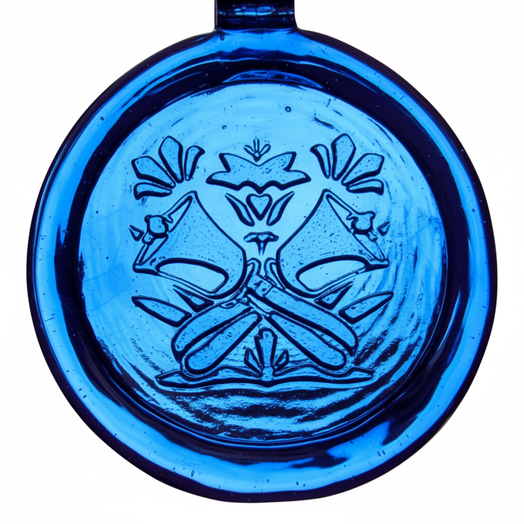 Blue image: Handbell Glass Medallion – "Bells in the Garden" in Blue, handcrafted blown glass suncatcher