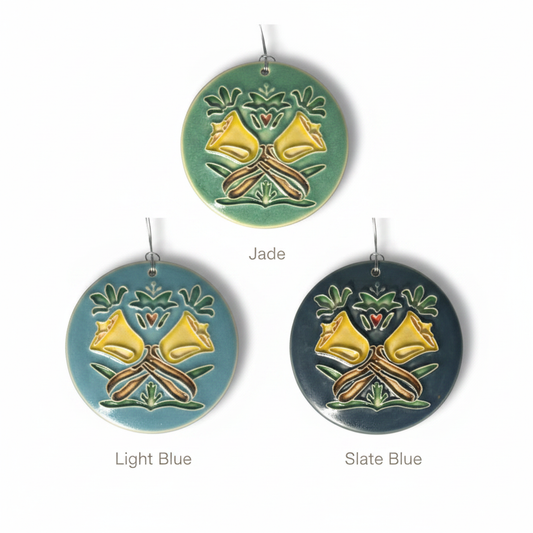 Ceramic Handbell Ornament composite with labels