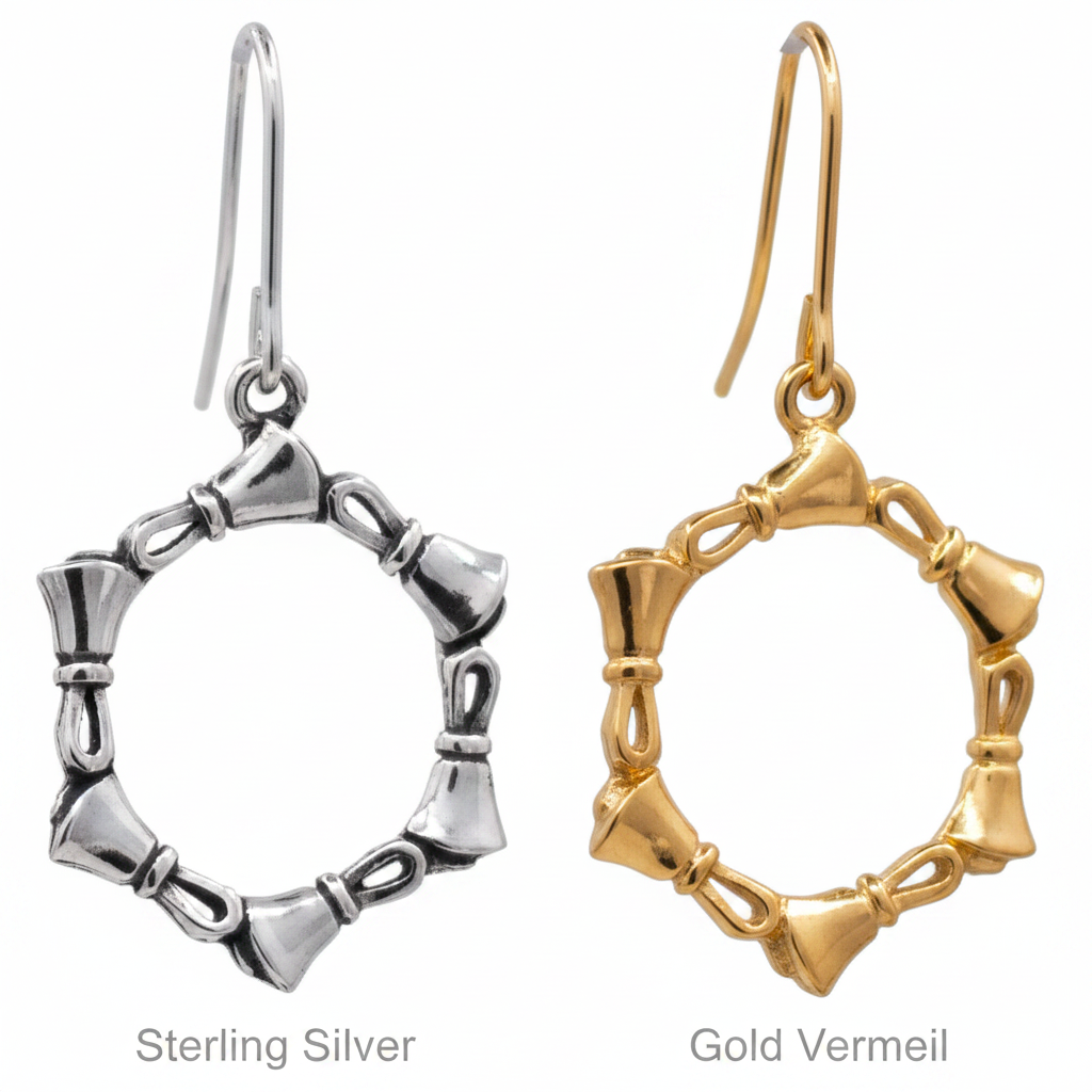 Handbell Earrings – Circle of Bells in Sterling Silver and Gold Vermeil – Handcrafted in Arizona