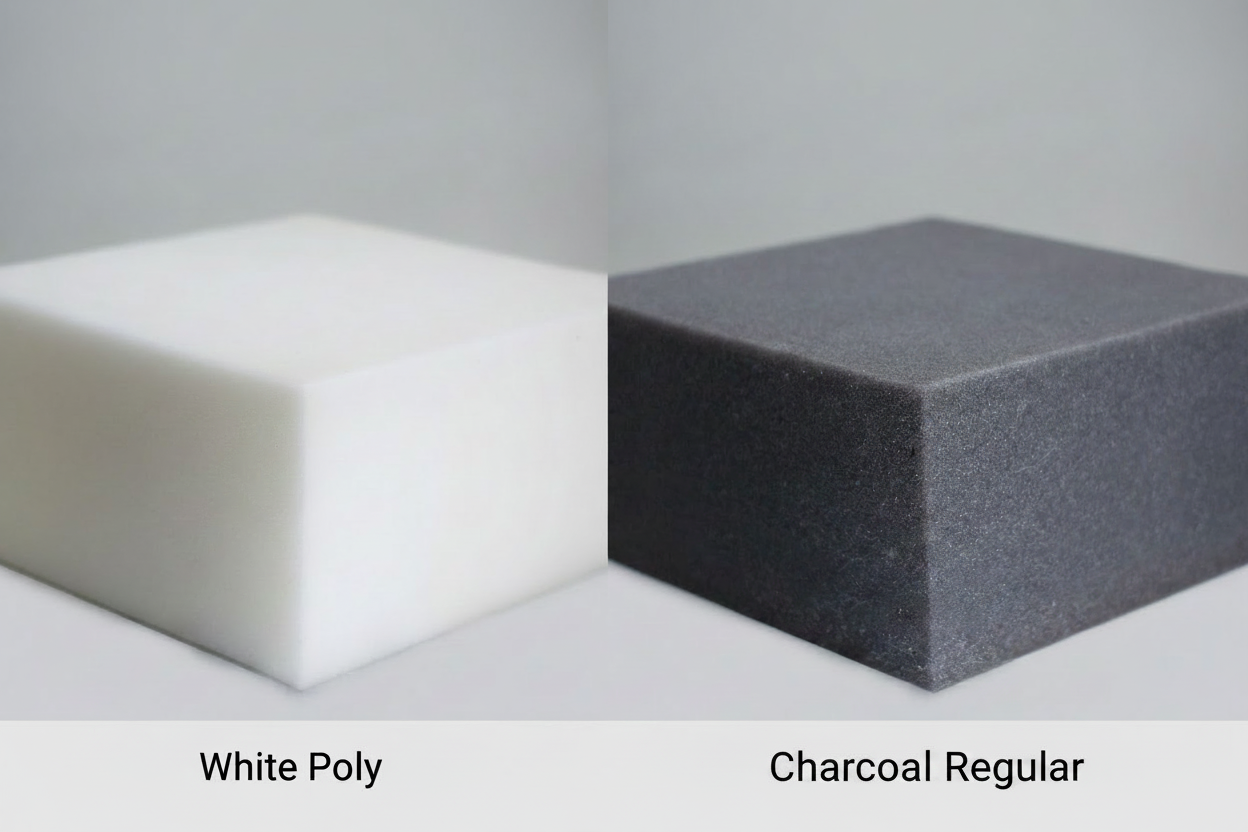 Handbell Table Foam Pads shown in both White Poly and Charcoal Regular — Handbell Services
