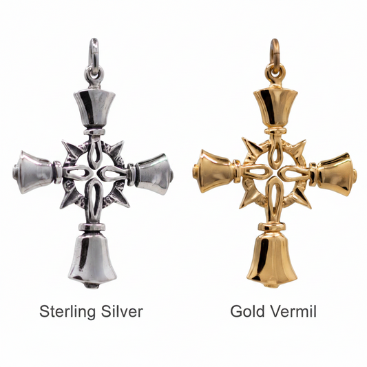 Handbell Cross Pendant in Sterling Silver and Gold Vermeil – Handcrafted in Arizona