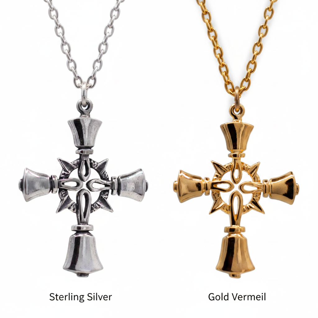 Handbell Cross Pendant with Chain – Sterling Silver & Gold Vermeil ...