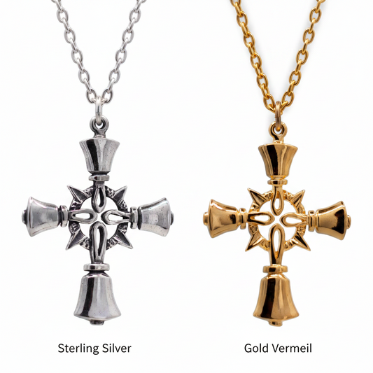 Handbell Cross Pendant with Chain in Sterling Silver and Gold Vermeil – Handcrafted in Arizona