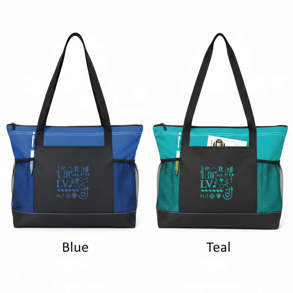 Handbell Tote Bag – Blue (left) and Teal (right)