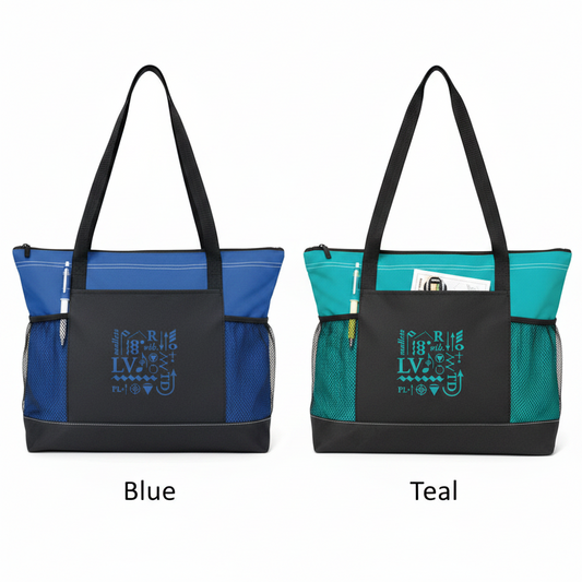 Handbell Tote Bag – Blue (left) and Teal (right)