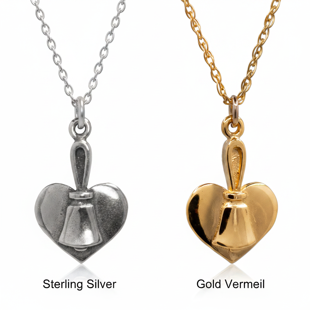 Handbell and Heart Charm with Chain in Sterling Silver and Gold Vermeil from Handbell Services