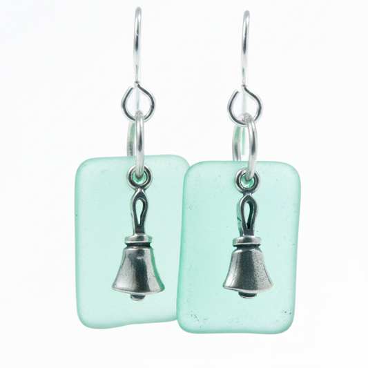  Handbell earrings with translucent capri blue glass and sterling silver charm