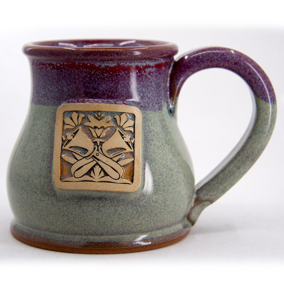 Stoneware Mug - w/ handbells & garden design, seafoam