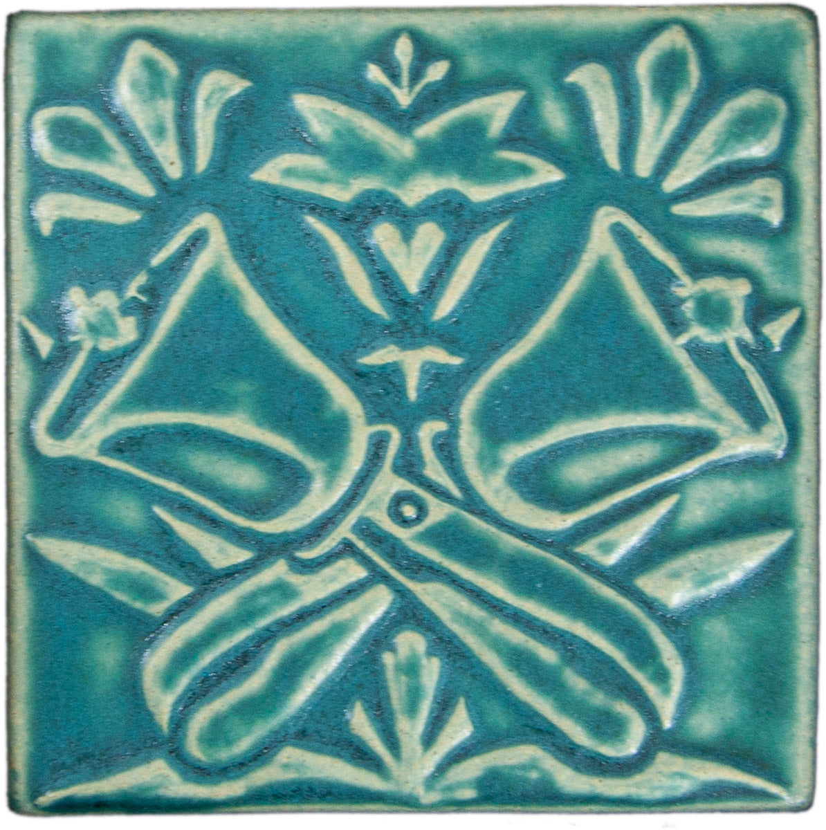 Ceramic Tile - with handbell design, seafoam