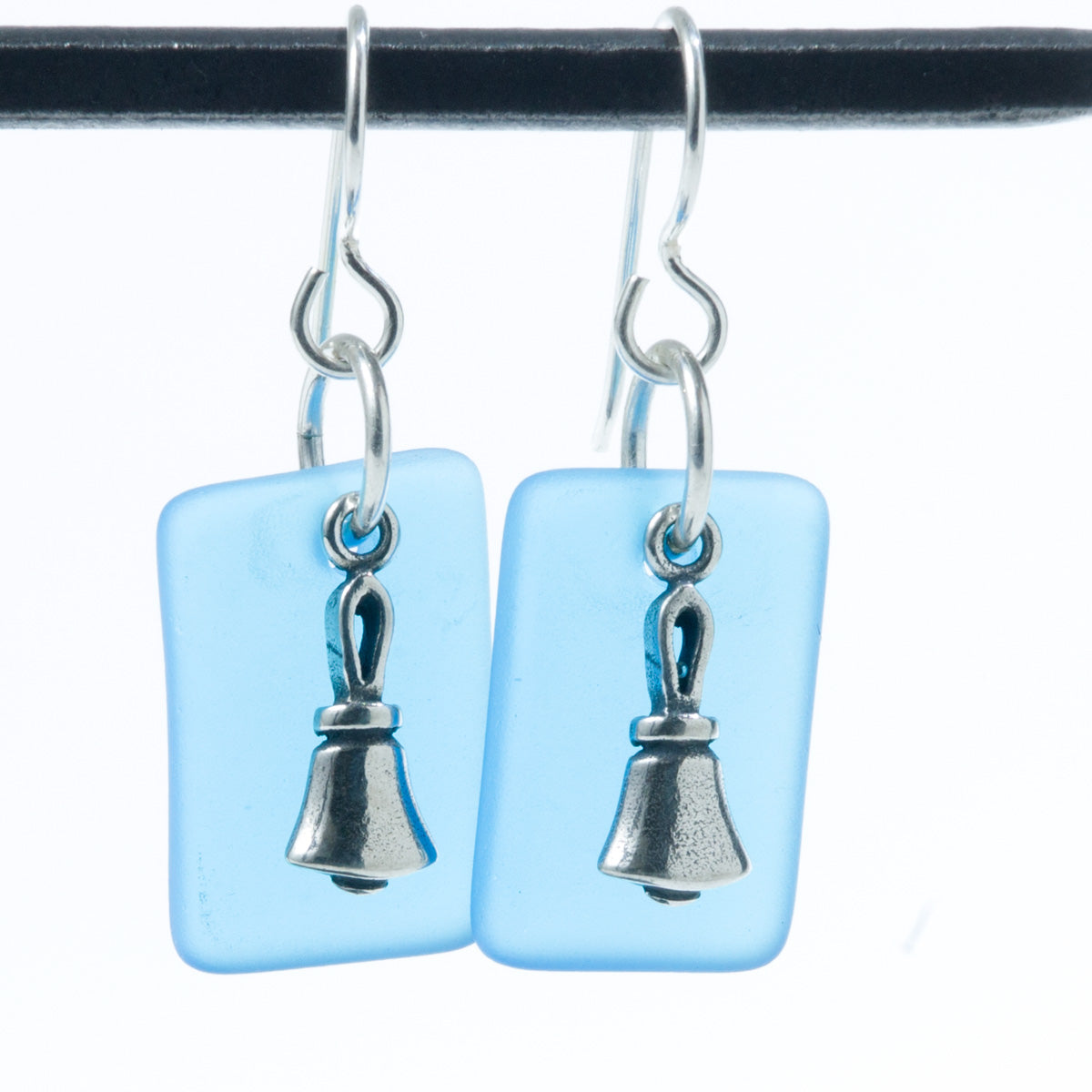 Seaglass Charm Earrings - handbell, sterling silver