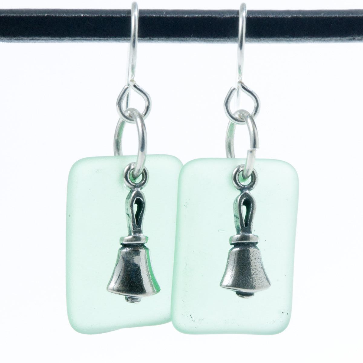 Seaglass Charm Earrings - handbell, sterling silver