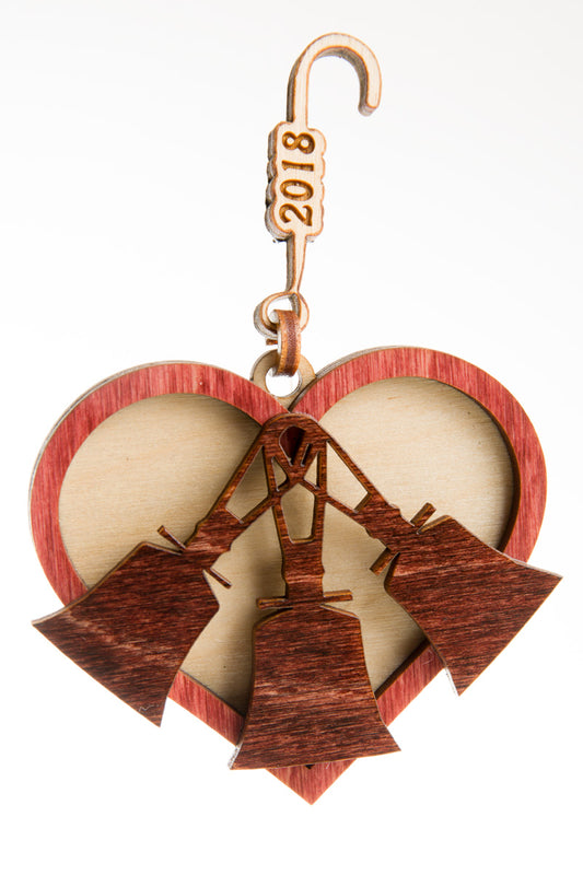 Wooden Ornament - heart and handbells