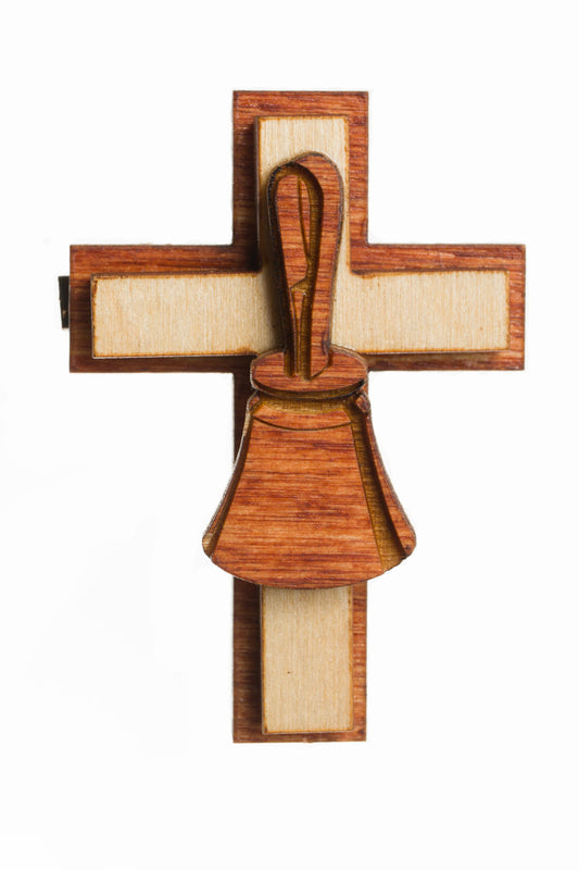 Wooden Cross Magnet - cross and bell
