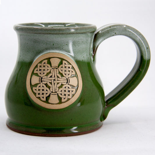 Stoneware Mug - w/ Celtic handbell design, Irish green