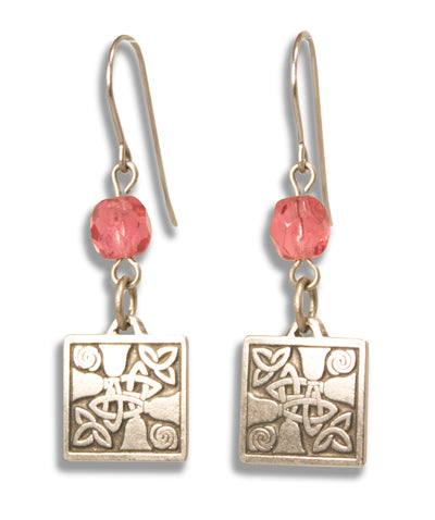 Celtic-Design Handbell Earrings – Pewter, Swarovski Bead
